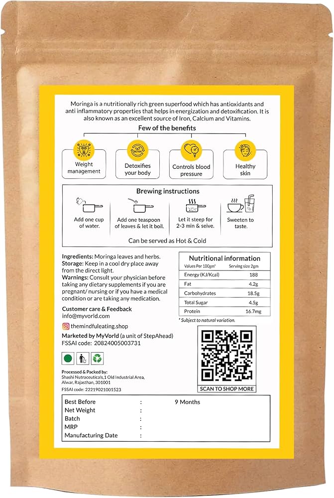 Pure Moringa Leaves Tea Blend with Tulsi & Ginger